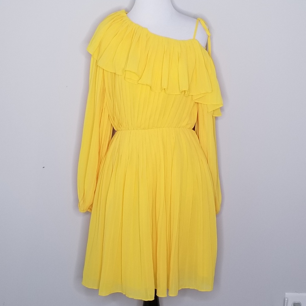 NWT Endless Rose Yellow Pleated One Shoulder Dress XS - Picture 2 of 8
